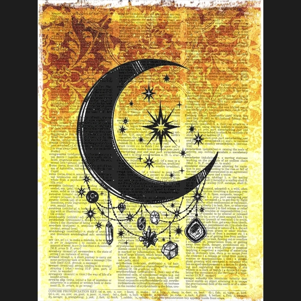 Gypsy Moon In Gold Dictionary Art Print